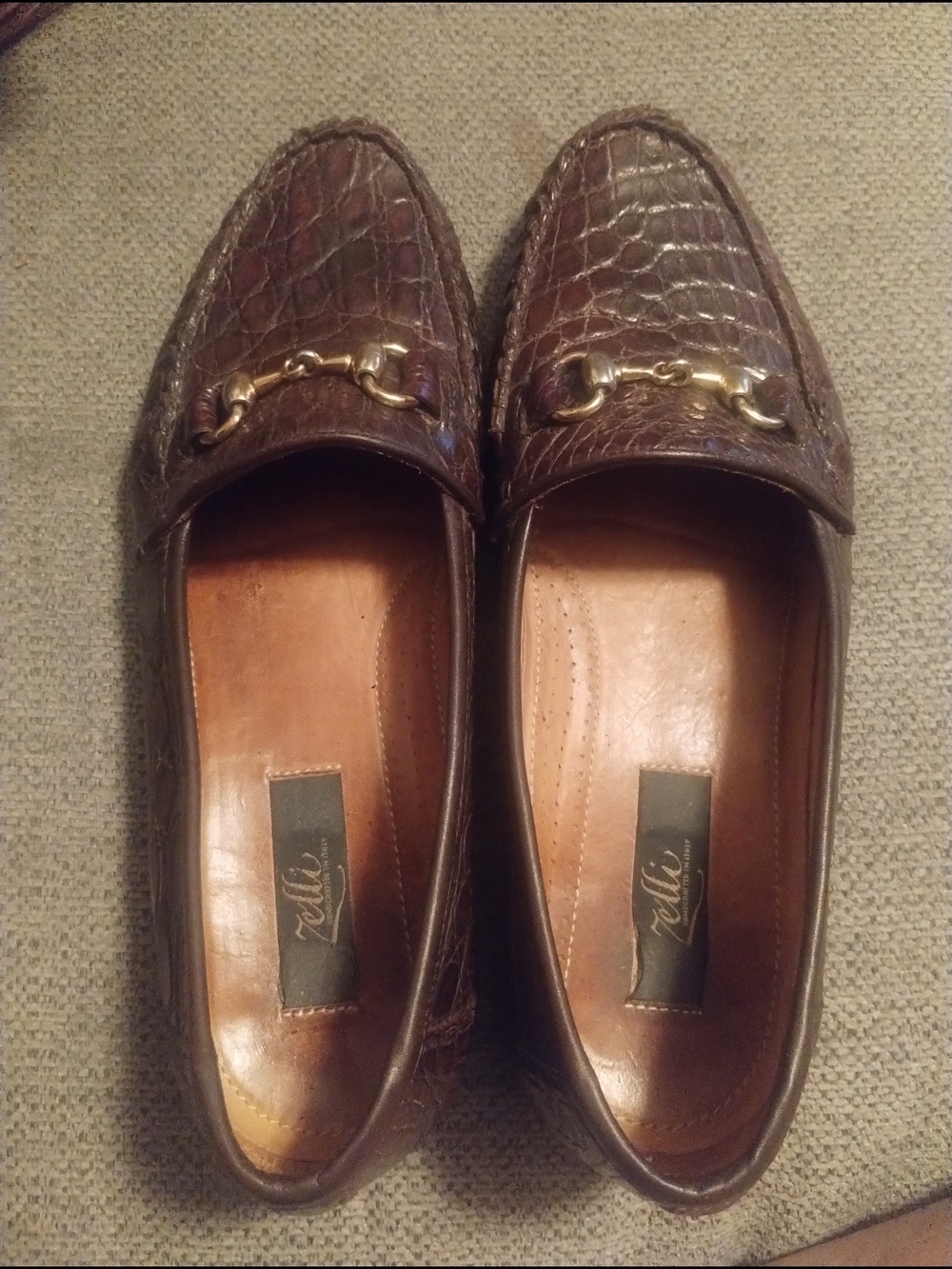 Genuin Zelli Crocodile Brown Leather Bit Loafers